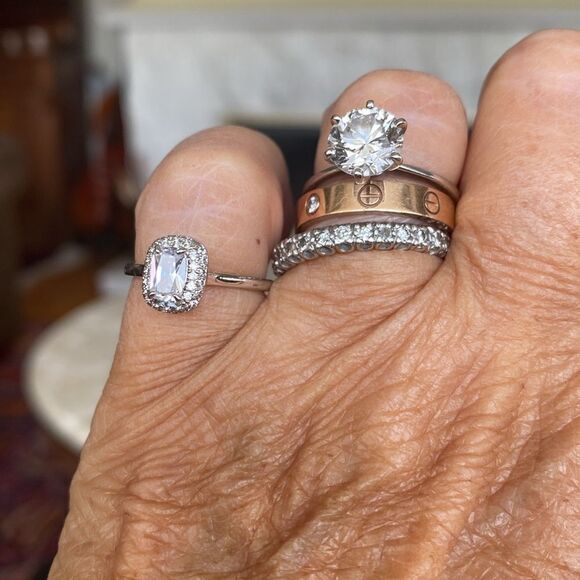 925 Sterling Silver & Cubic Zirconia Emerald Cut Halo Ring - Picture 5 of 9